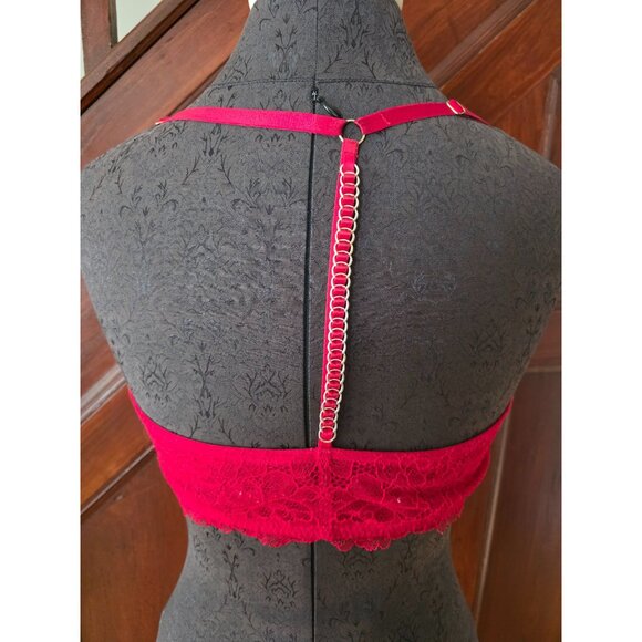 Victorias Secret 36D Sexy Uplift Plunge Bra Red Lace With Front Closure - Picture 4 of 6